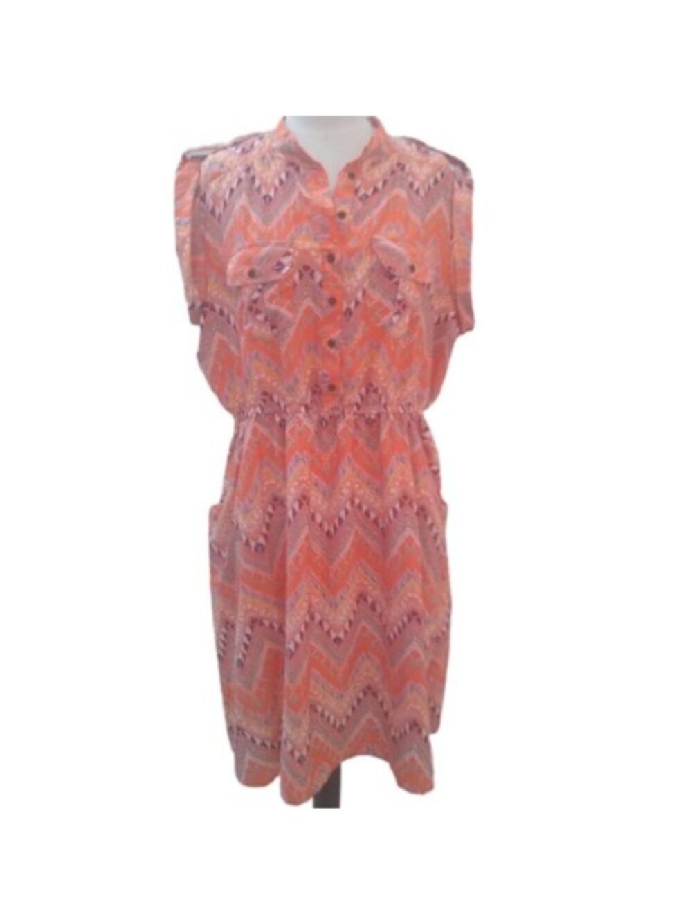 Speed Control Patterned Dress,Coral Multicolor, Size 1X